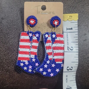 Patriotic red white blue stars stripes cowboy cowgirl boot pierced earrings